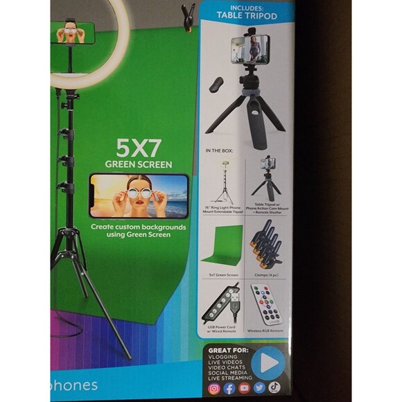 Bower Content Creator Kit with16-inch RGB Ring Light,62" Tripod,Green Screen New - Picture 6 of 9